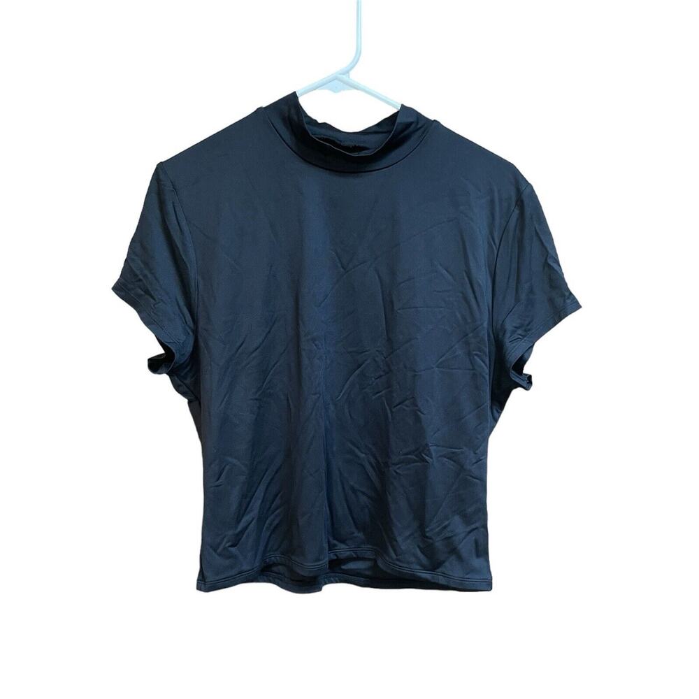 Abercrombie‎ & Fitch Top Women's XL Black Cropped Mock Neck Short Sleeve Stretch